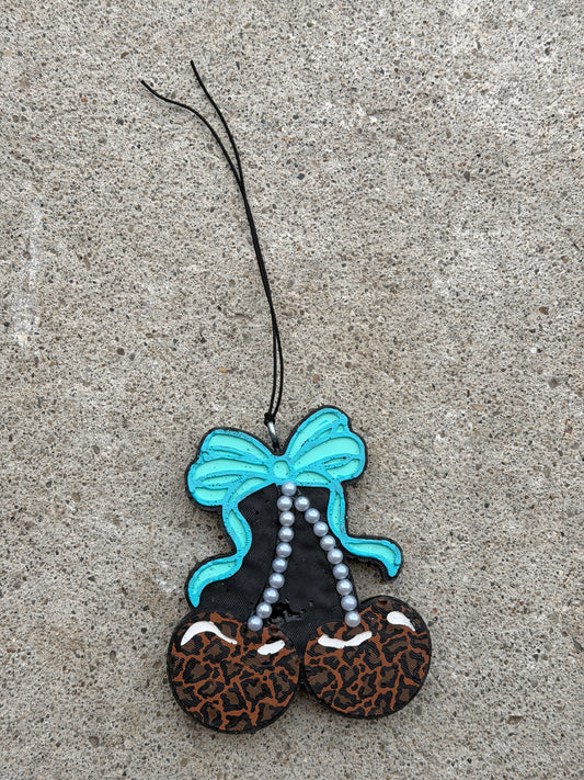 Cheetah Teal Bow Cherry Freshie