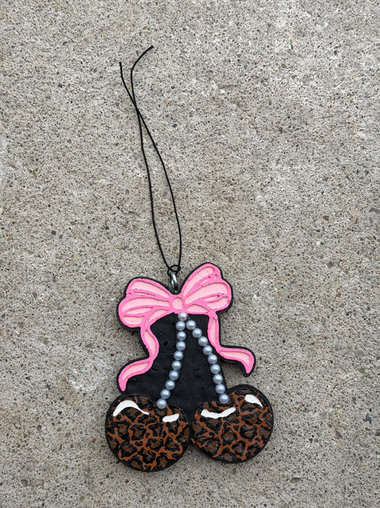 Cheetah Pink Bow Cherries Freshie