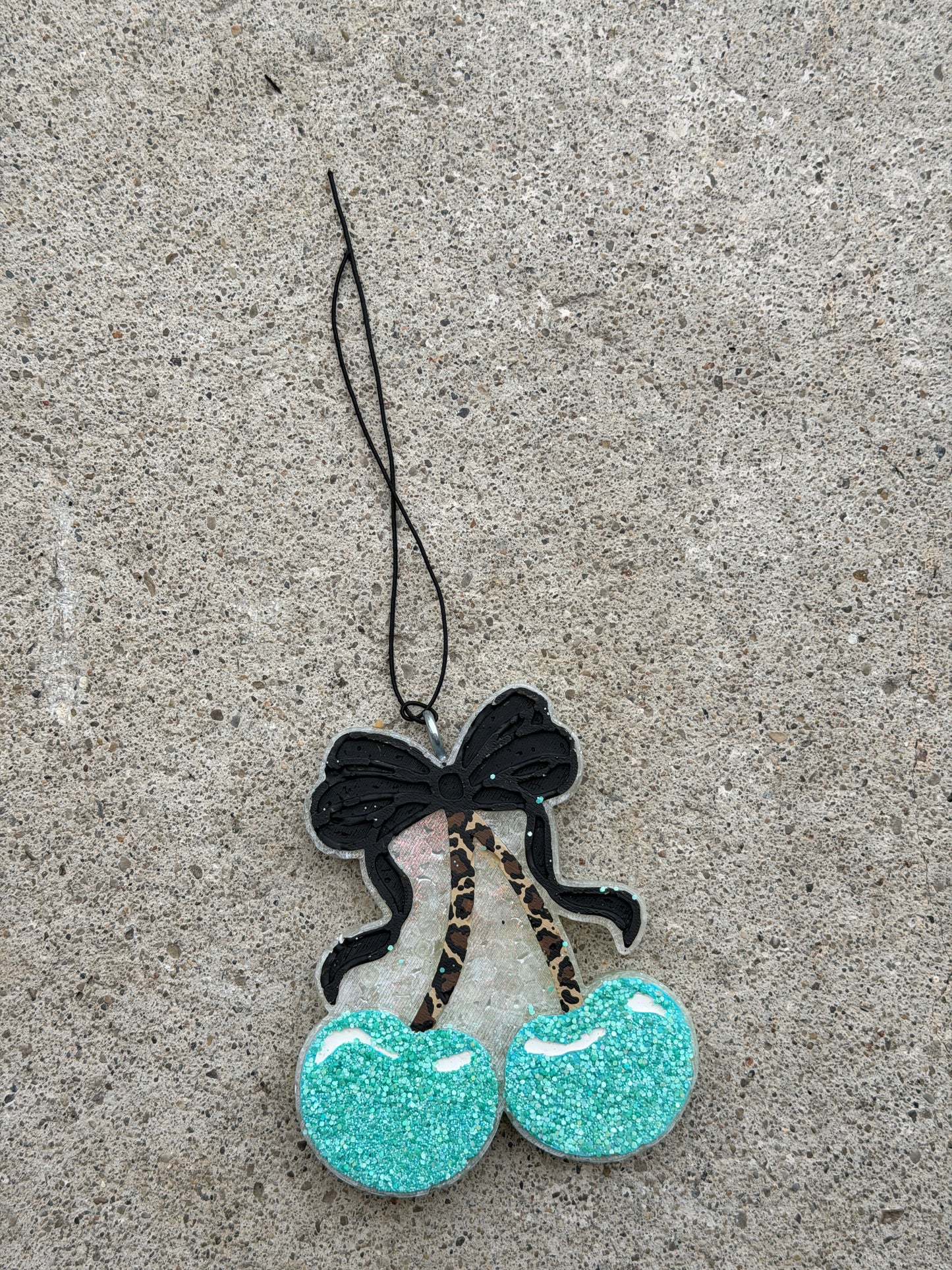 Teal Cheetah Bow Cherry Freshie