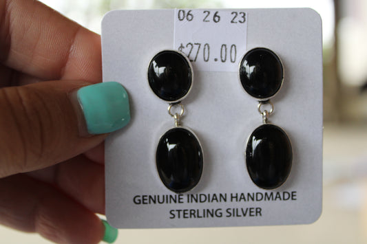 2 stone Black Onyx Dangles