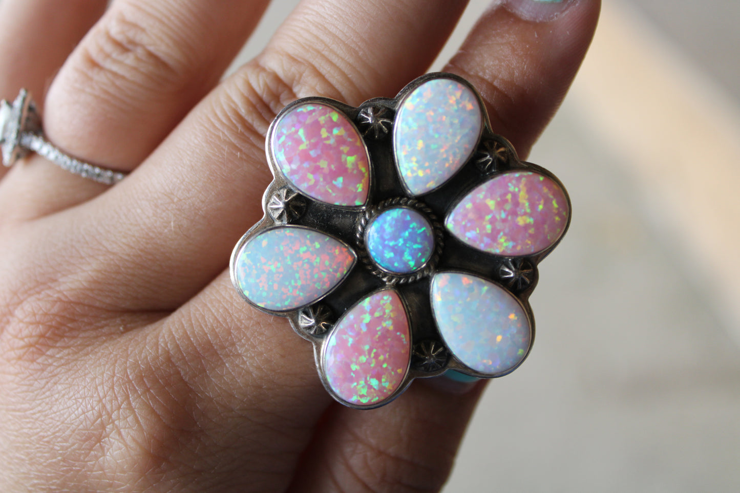 Multi-Opal Adjustable Ring