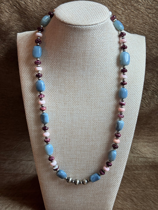 22.5-24" Blue Opal, Pink Conch & Purple Spiny