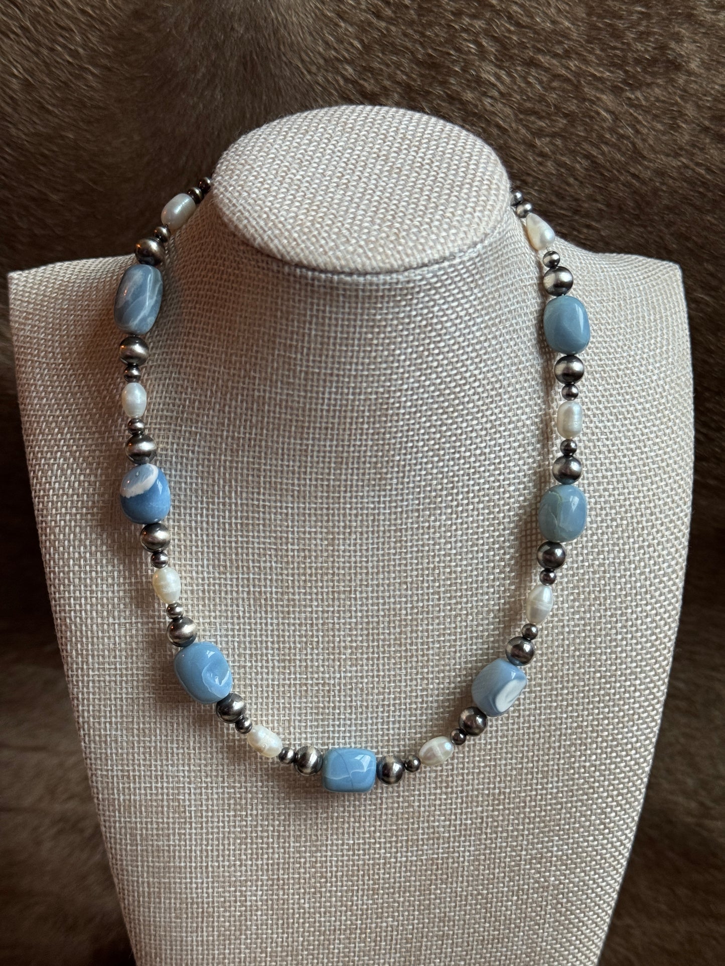 16-17.5" Blue Opal & Freshwater Pearl