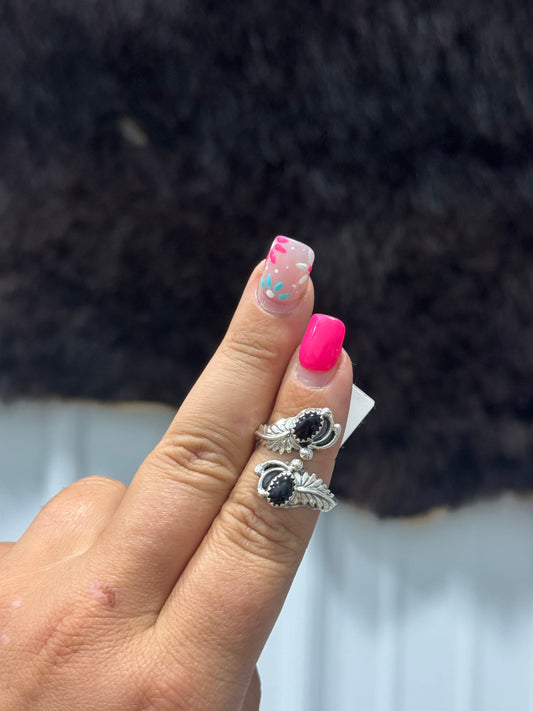 Black Onyx Detailed Adjustable Ring