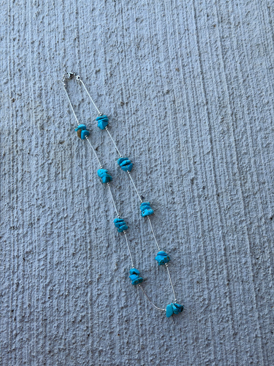 17" Liquid Silver & Turquoise Chip