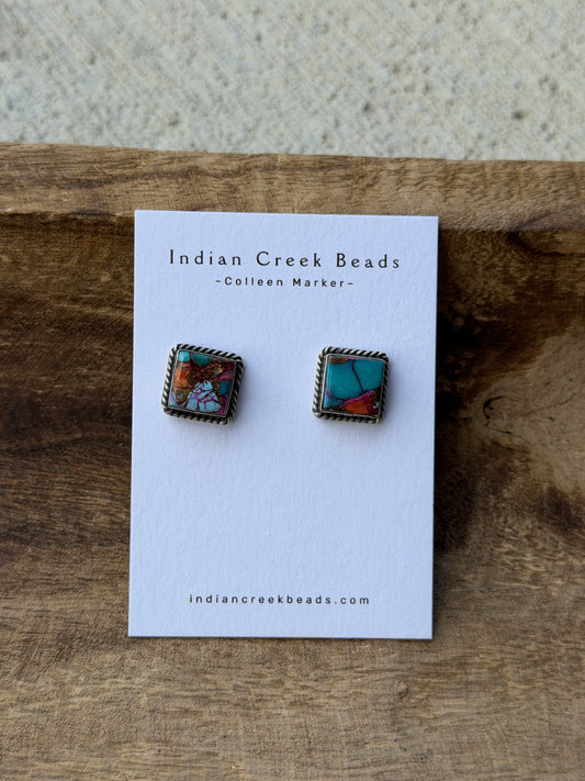 Pink Dahlia Square Earrings