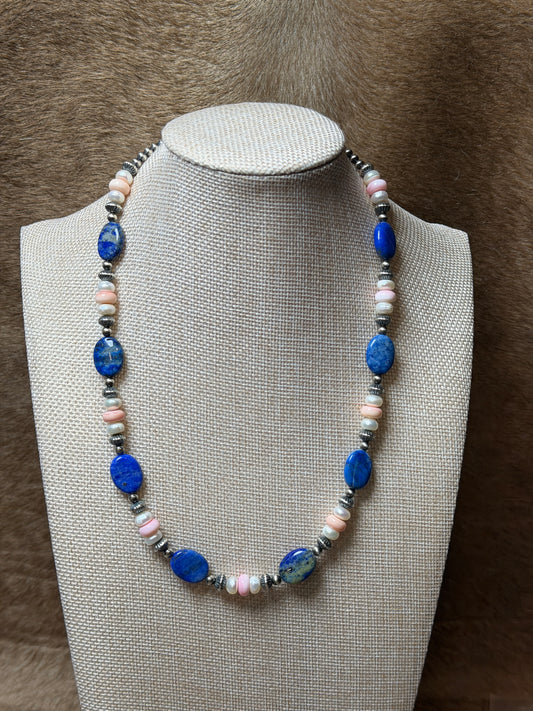 20-21.5" Blue Lapis, Freshwater & Pink Conch