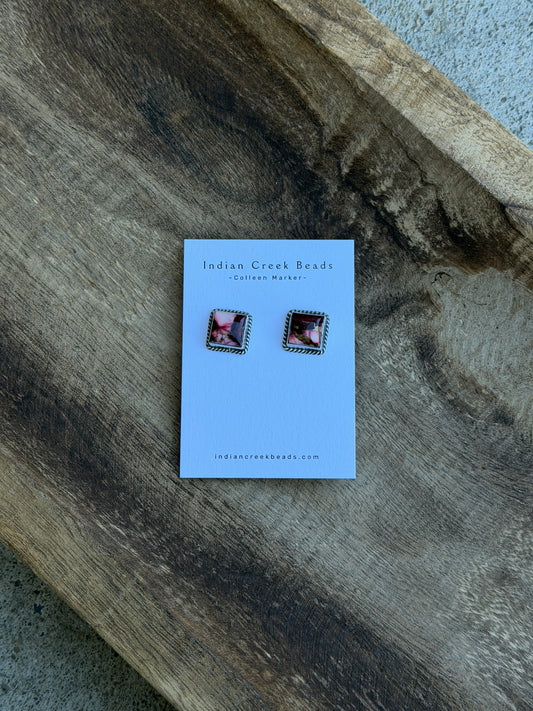 Rose Dahlia Square Earrings