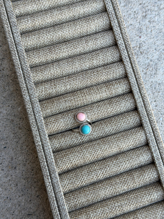 Pink Conch / Turquoise Adjustable Ring