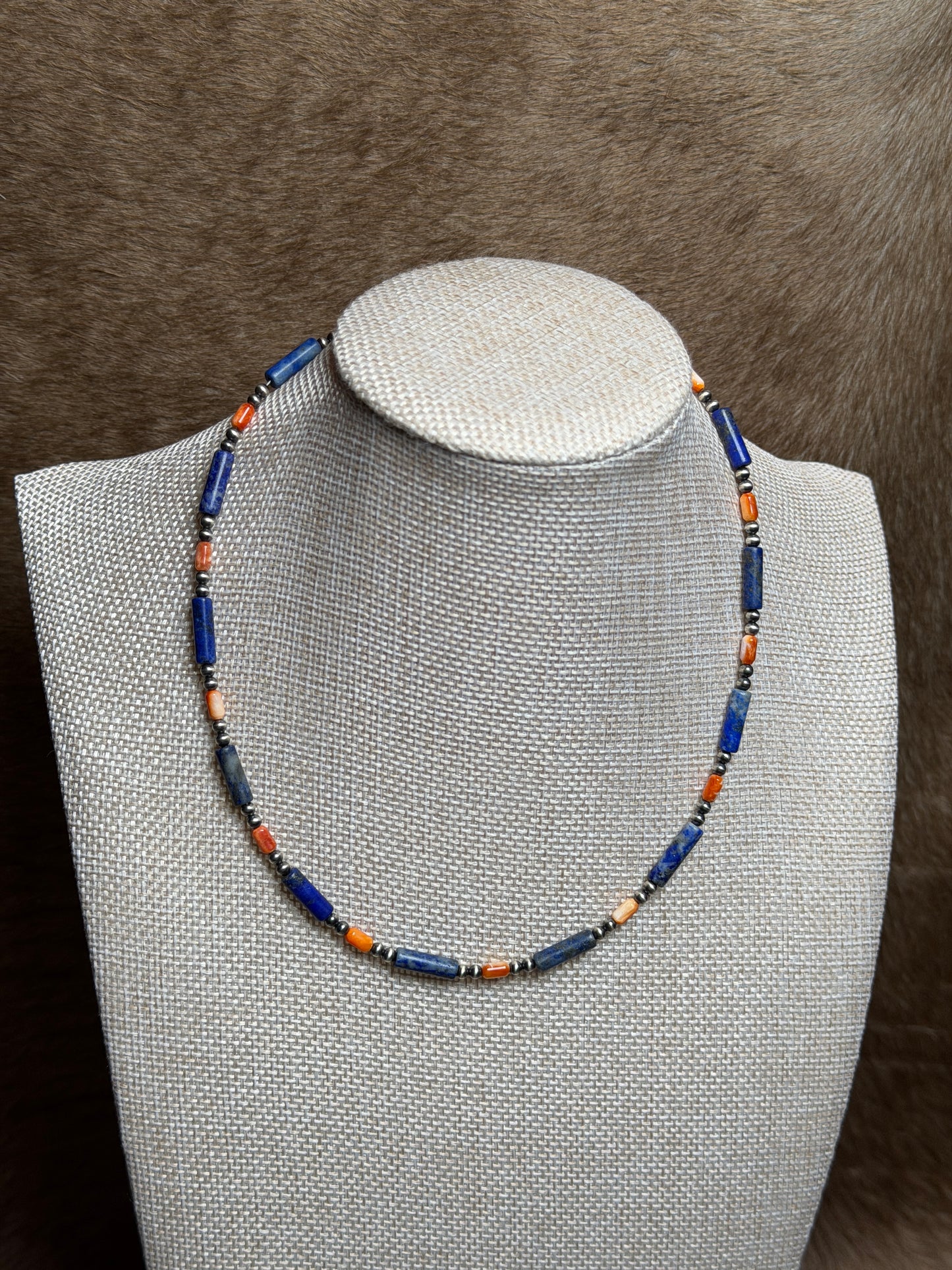 16-17.5" Blue Lapis & Orange Spiny