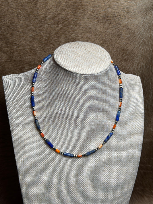 16-17.5" Blue Lapis & Orange Spiny