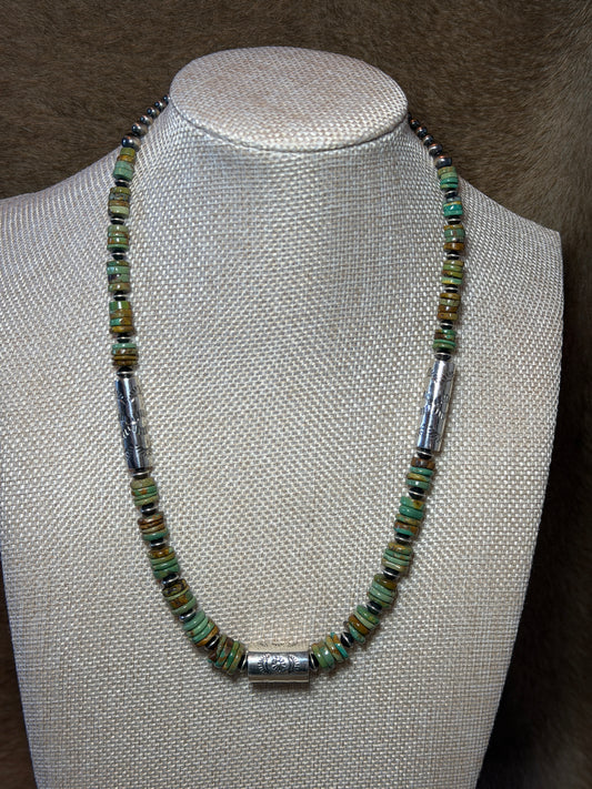 19.5-21" Turquoise & Barrel Bead