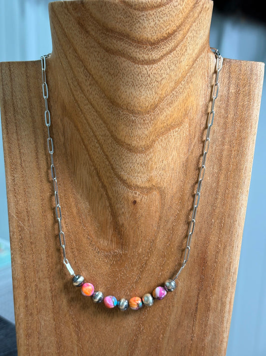 16" Pink Dahlia Bar Necklace