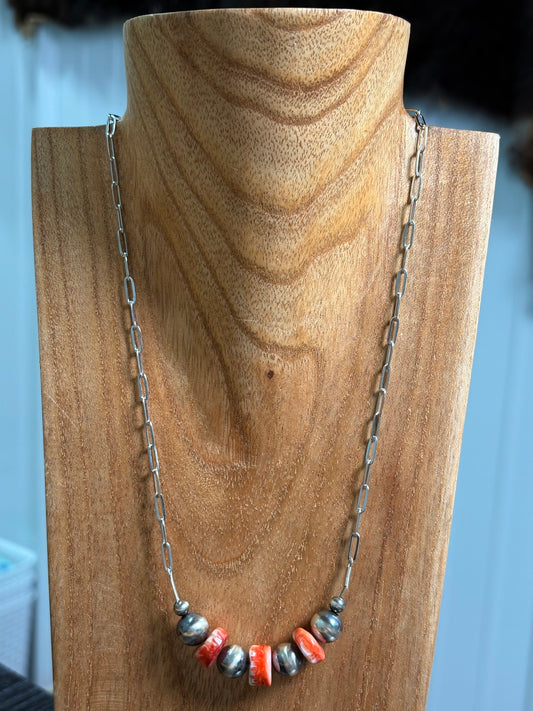 18" Red Spiny Bar Necklace