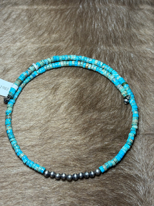 Turquoise & Pearl Memory Wire Choker