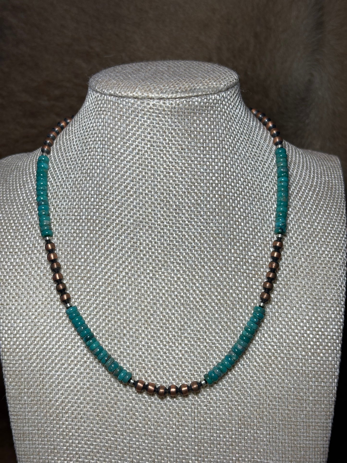 16-18" 4mm Copper Pearl and Turquoise Necklace