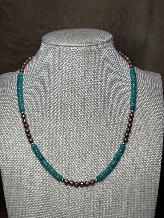 16-18" 4mm Copper Pearl and Turquoise Necklace