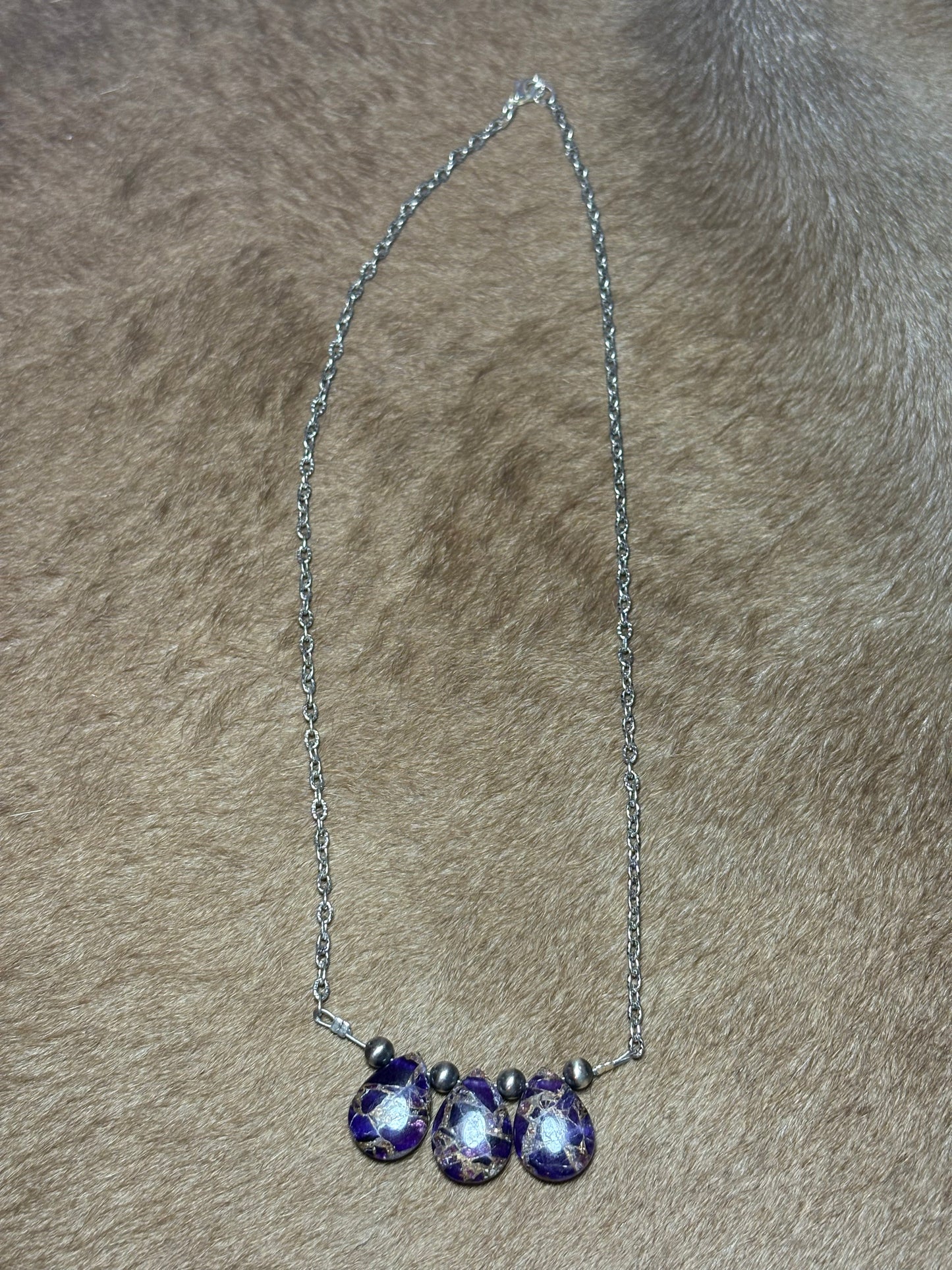 18" Purple Amethyst w/ 5mm Sterling Silver Pearl Bar Necklace