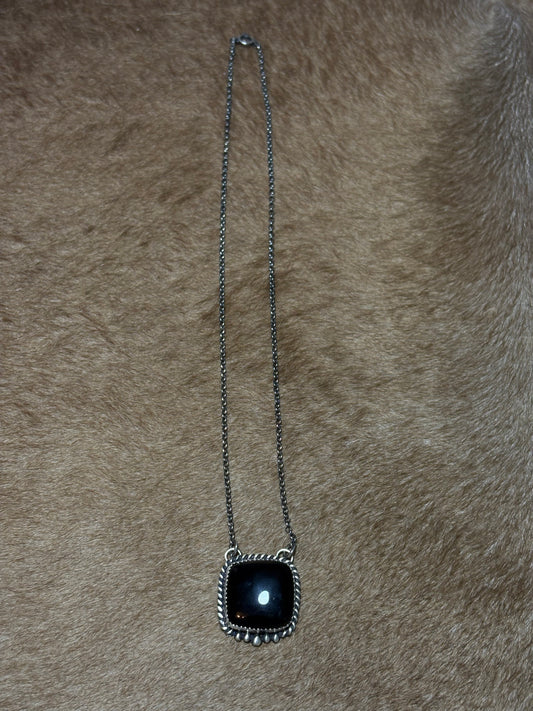 18” Black Onyx Square Necklace