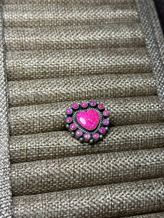 Hot Pink Opal Sterling Silver Adjustable Ring