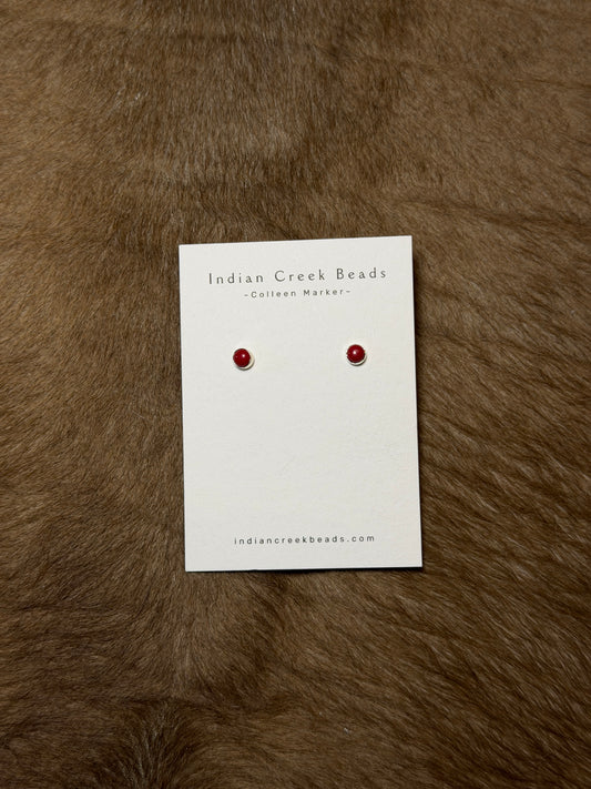 Dainty Red Coral Sterling Silver Studs