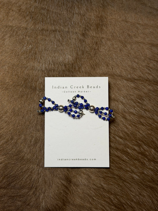 Blue Lapis and Sterling Silver Pearl Bow Earrings