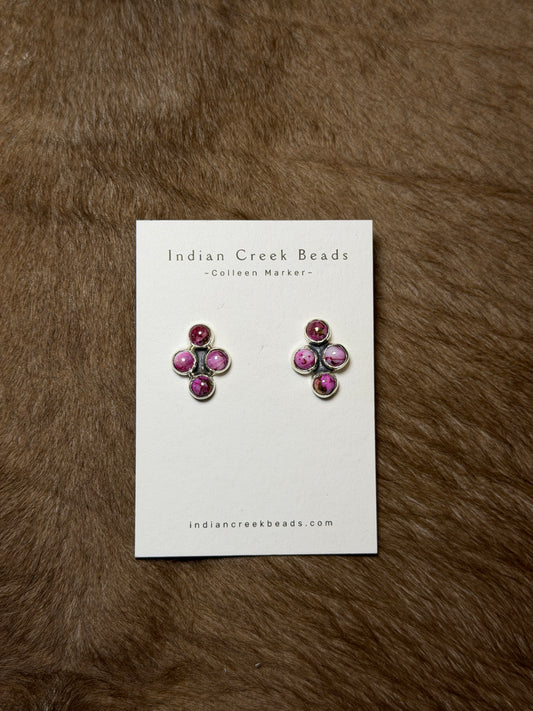 Pink Dahlia 4 Stone Earrings