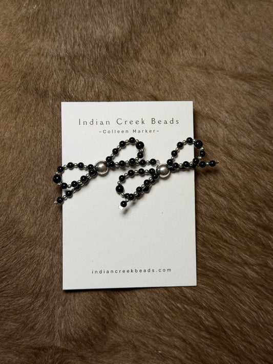 Black Onyx and Sterling Silver Pearl Bow Earrings