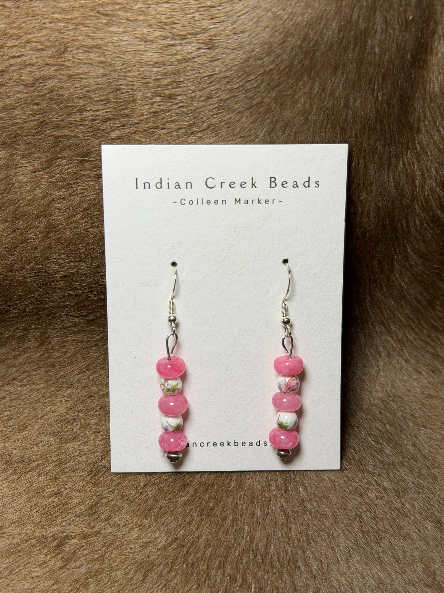 Pink Quartz w/ Floral China Dangle Earrings