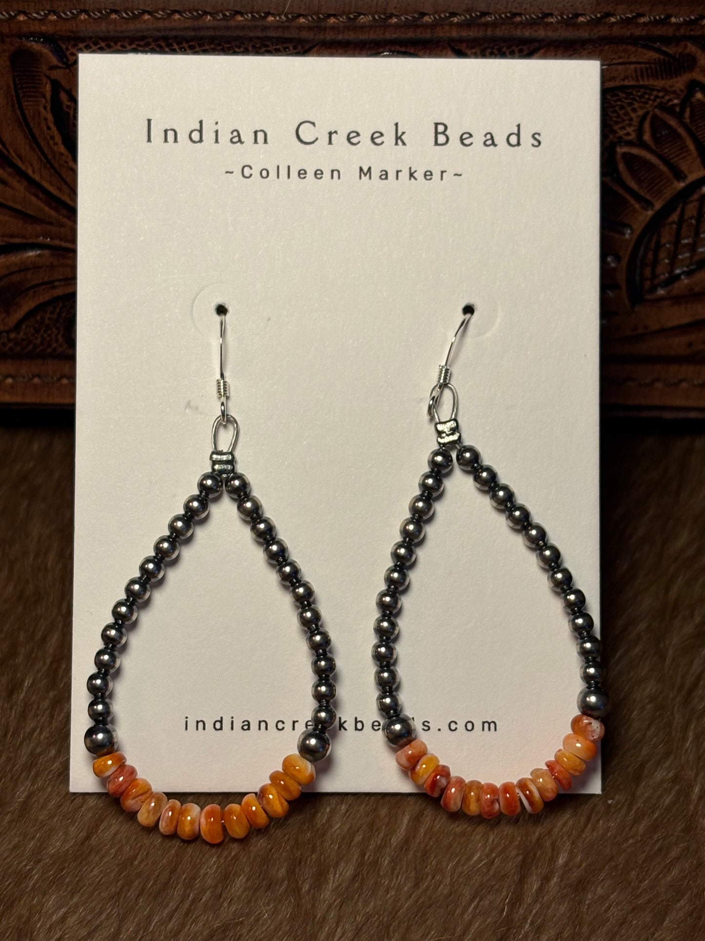 Sterling Pearl & Orange Spiny Earrings