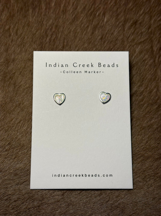 White Opal Heart Studs