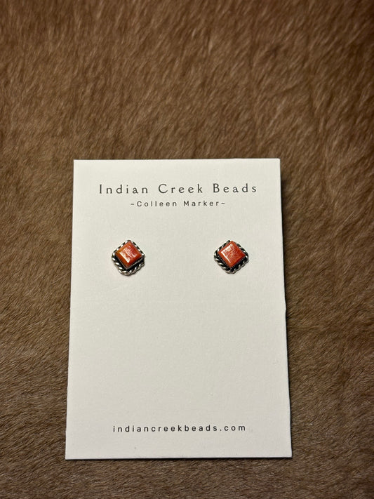 Red Spiny Square Studs