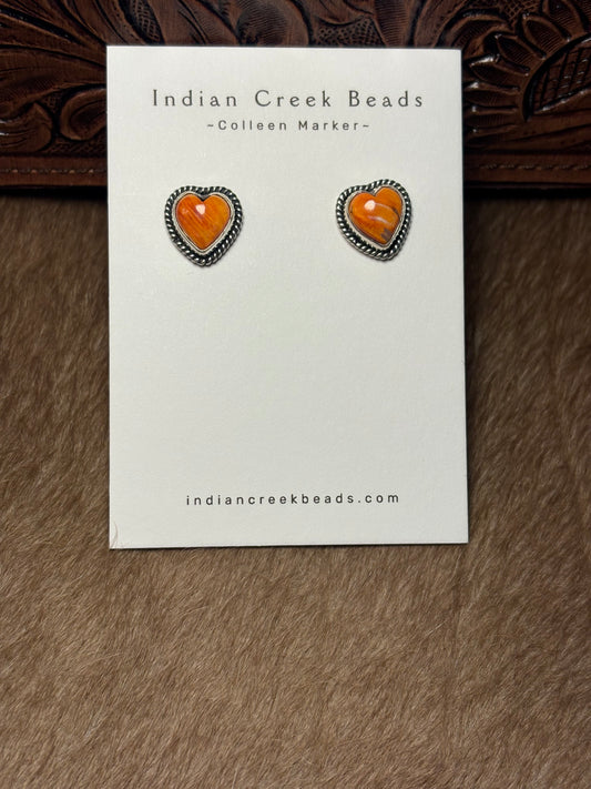 Orange Spiny Heart Earrings