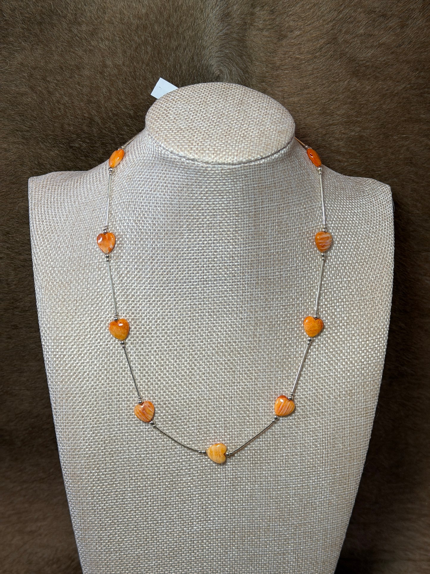17" Liquid Silver & Orange Spiny Hearts