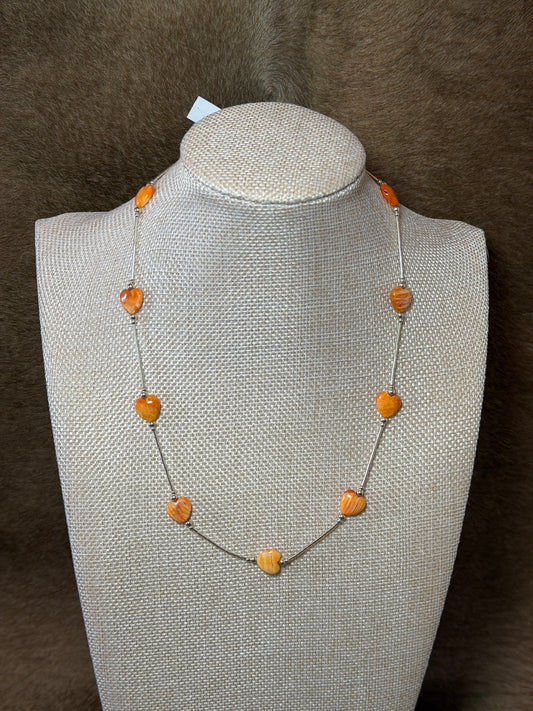 17" Liquid Silver & Orange Spiny Hearts