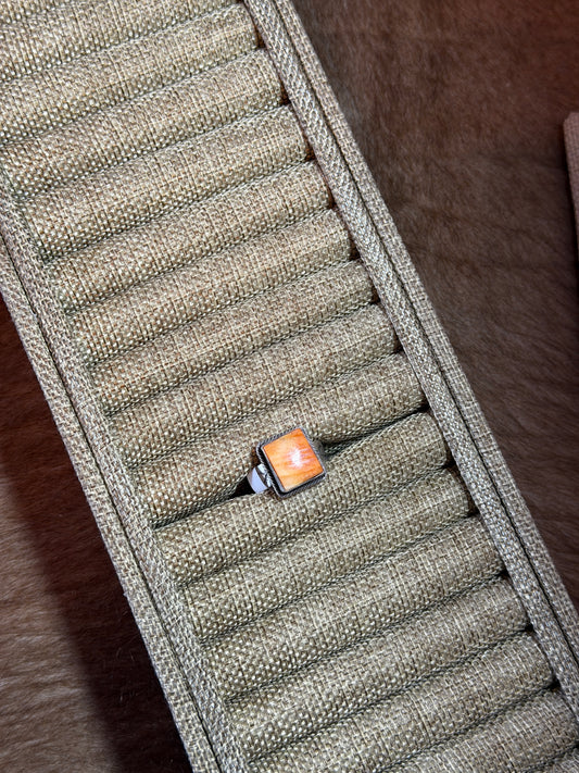 Orange Spiny Square Adjustable Ring