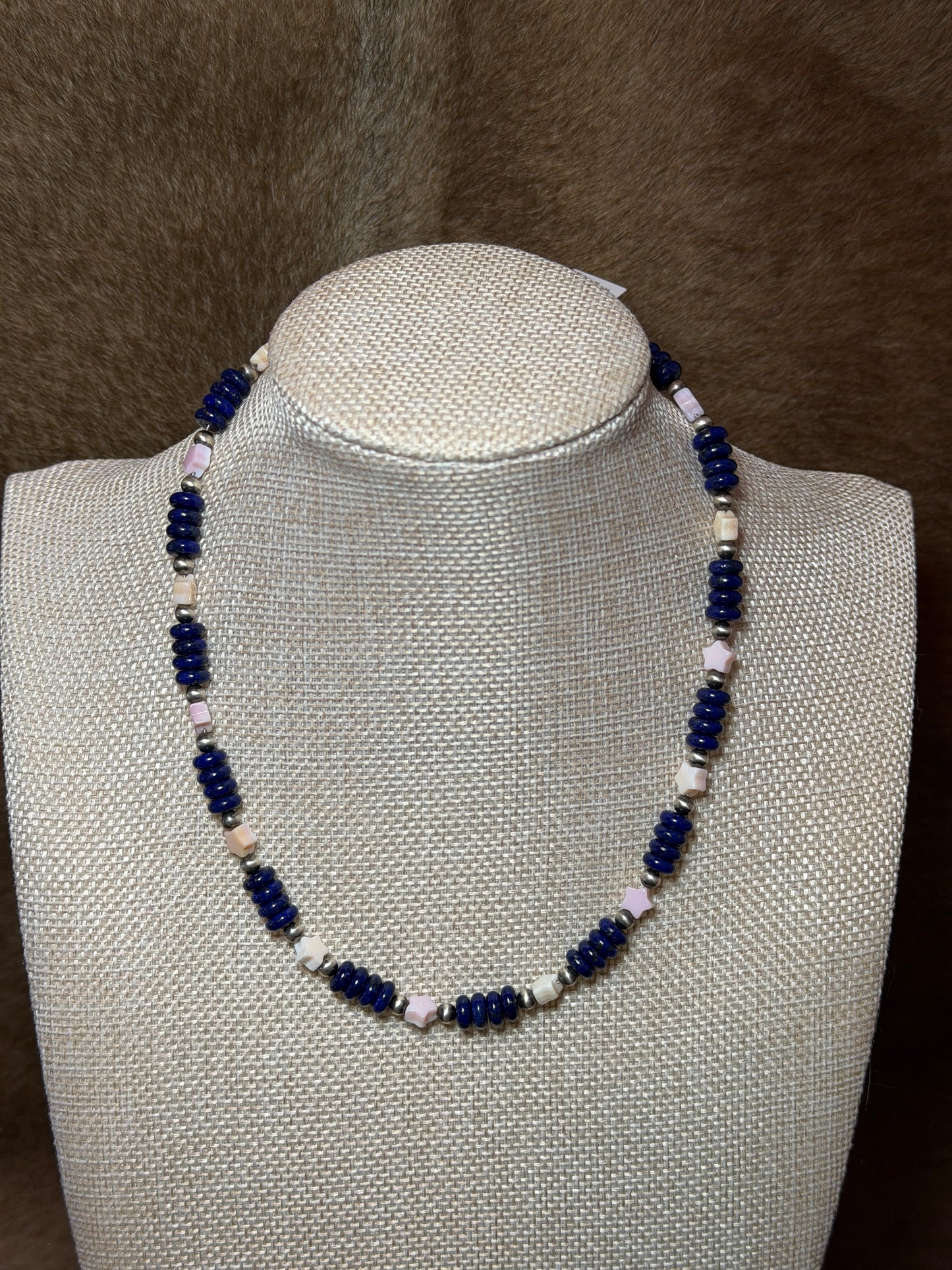 16-17.5" Blue Lapis & Pink Conch Star