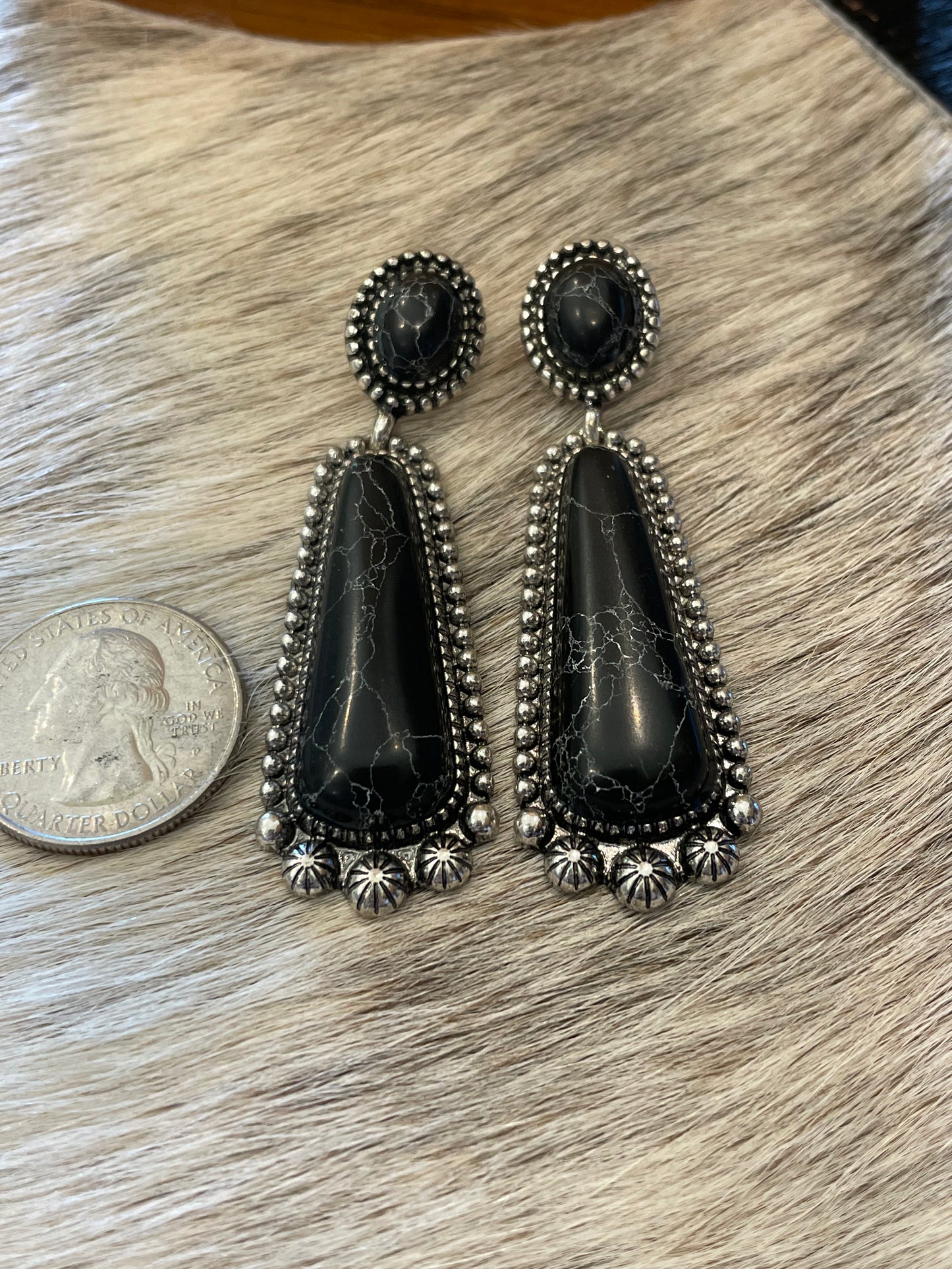 Faux Black Onyx Dangle Earrings