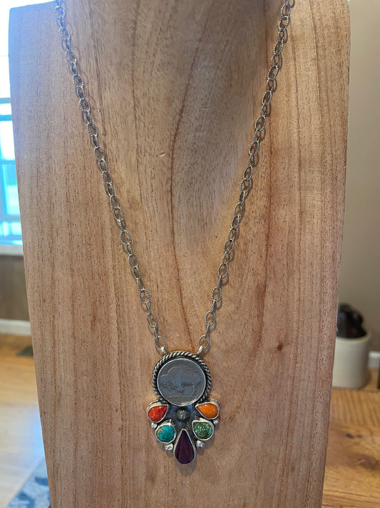 18" Coin Cluster Necklace - Purple-Orange-Red Spiny & Sonoran Gold