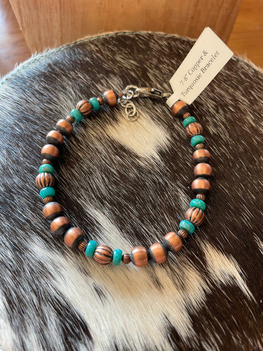 7-8" Copper & Turquoise Bracelet