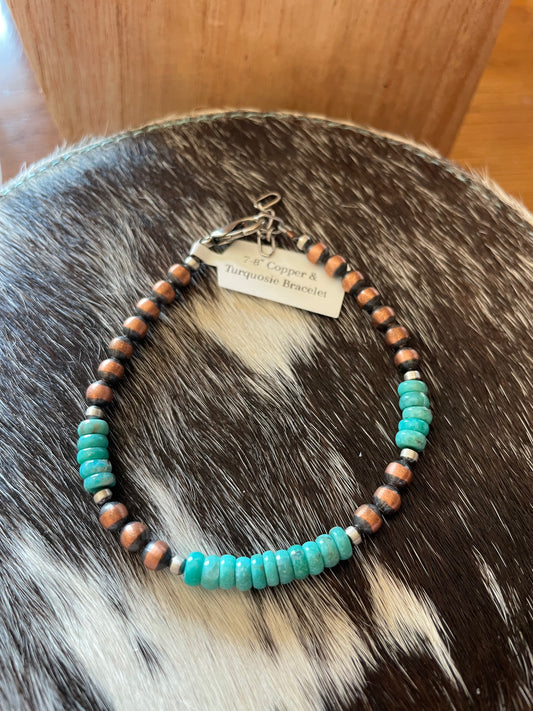 7-8" Copper & Turquoise Bracelet