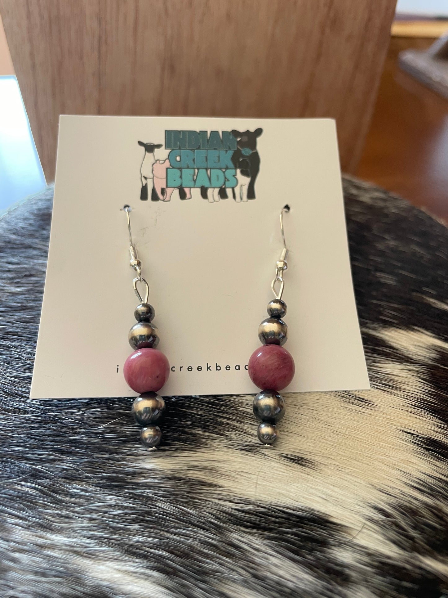Rhodonite w/ Sterling Pearl Dangle Earrings