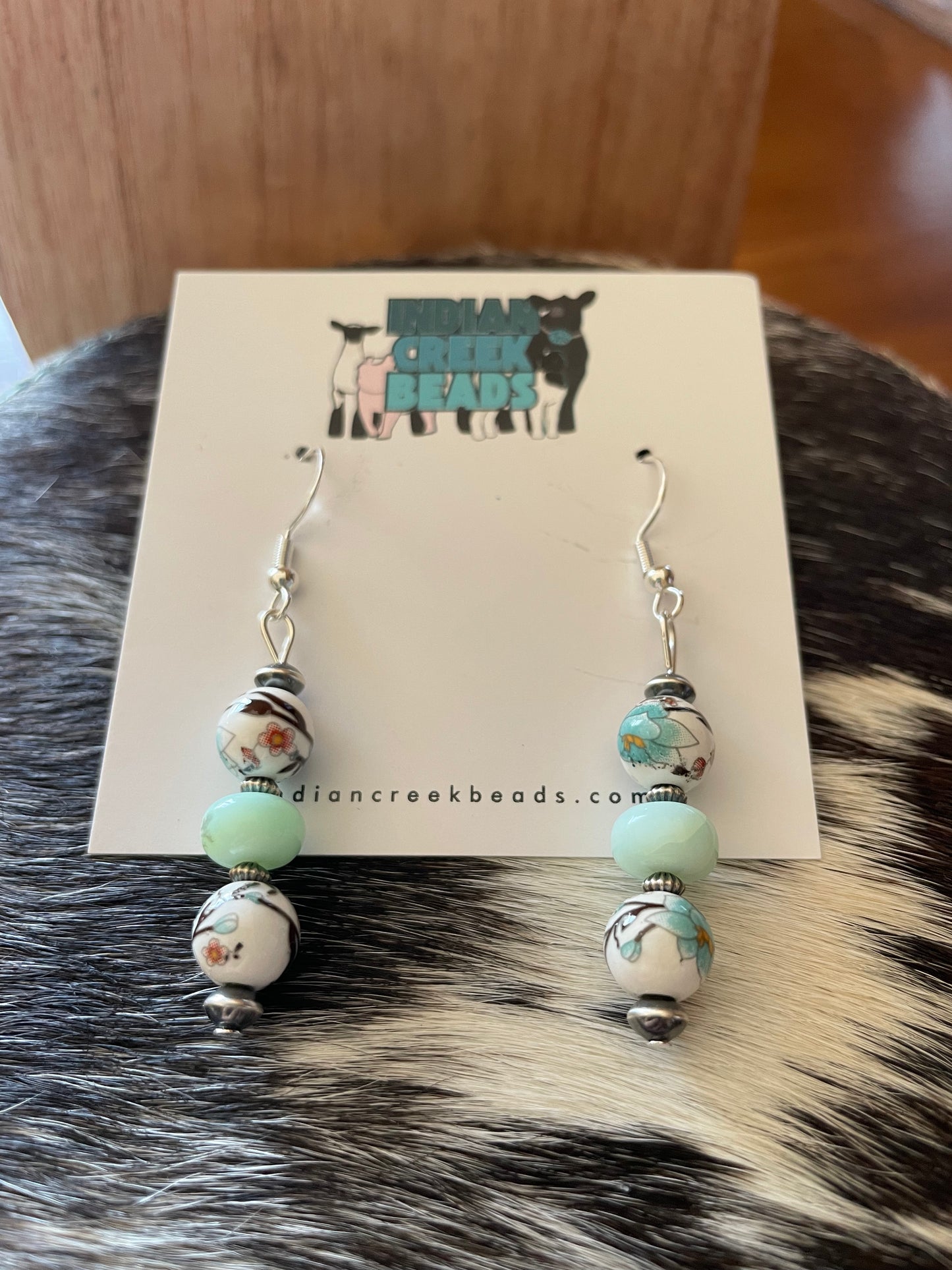 Floral China & Opal w/ Saucer Dangle Earrings