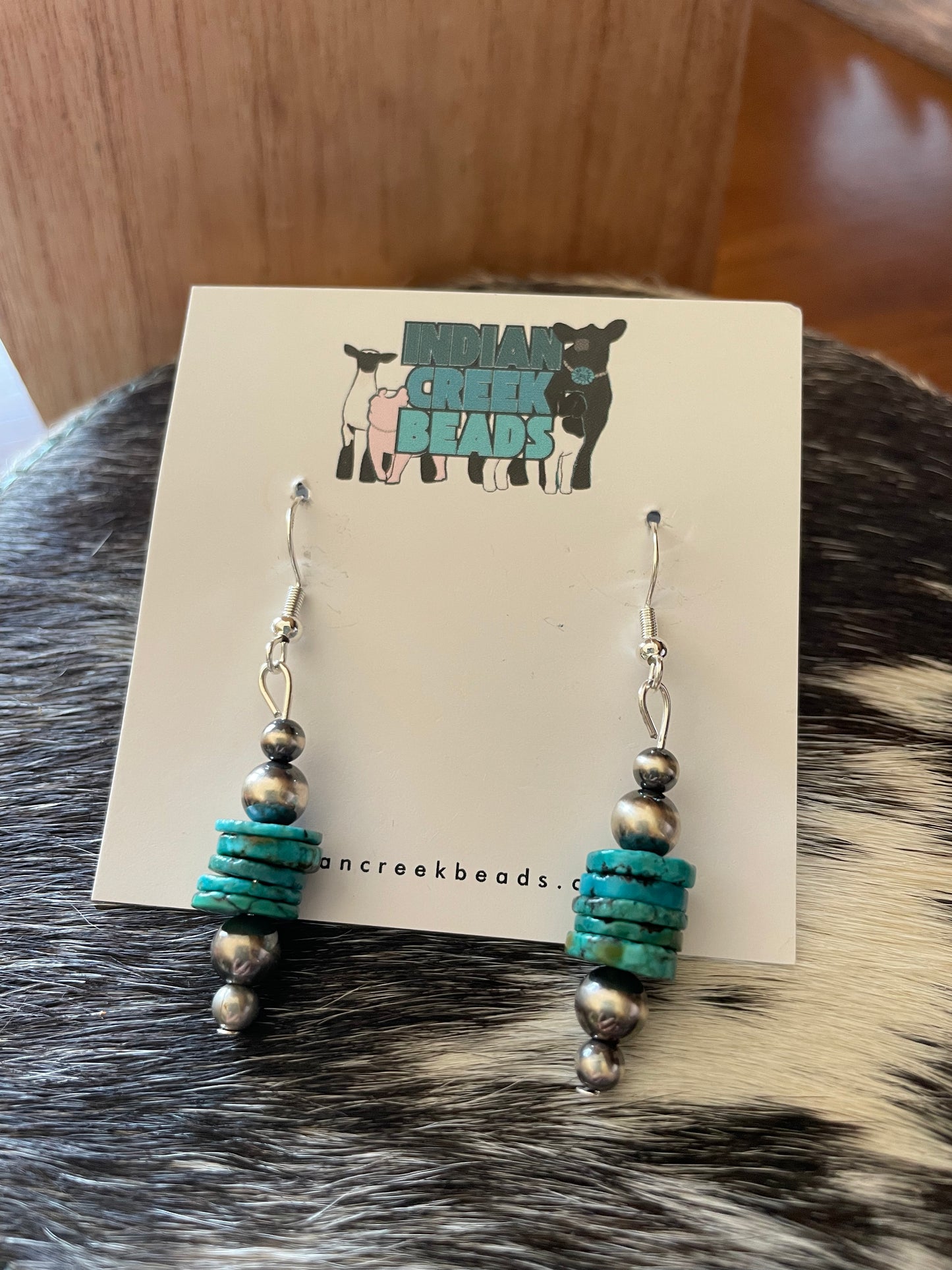 Kingman Turquoise w/ Sterling Pearl Dangle Earrings