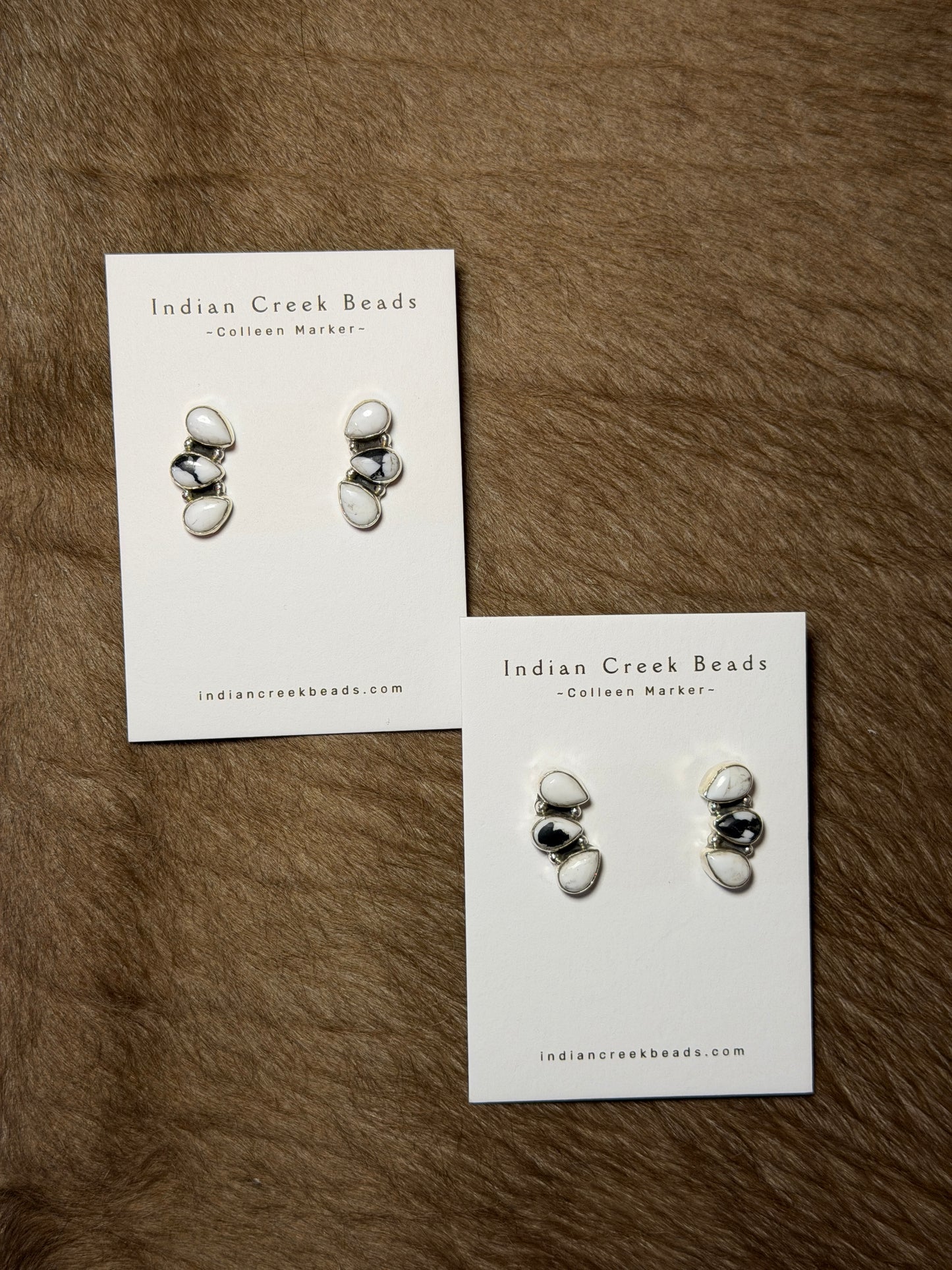 3 stone Cluster White Buffalo Earrings