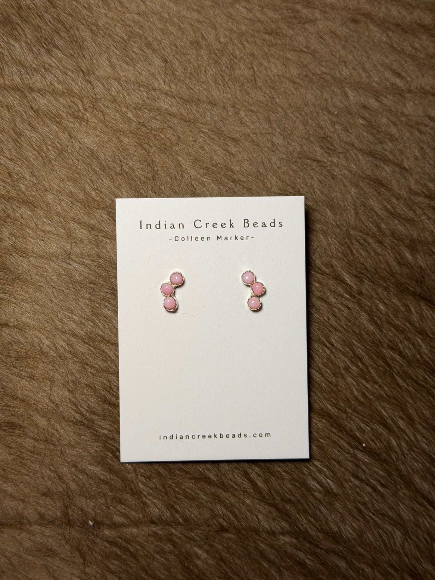 3 stone Pink Conch Earrings