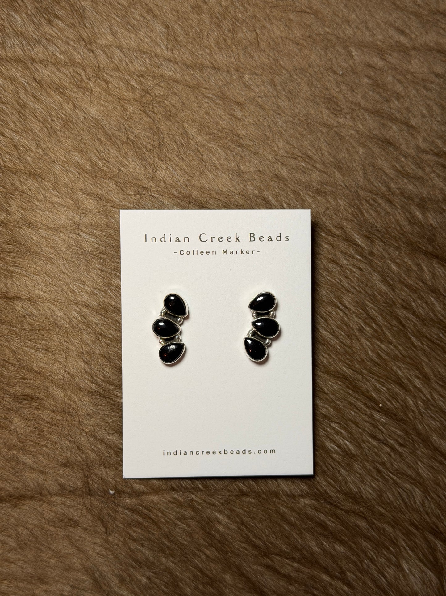 3 stone Black Onyx Cluster Earrings