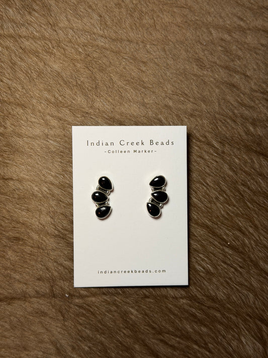3 stone Black Onyx Cluster Earrings