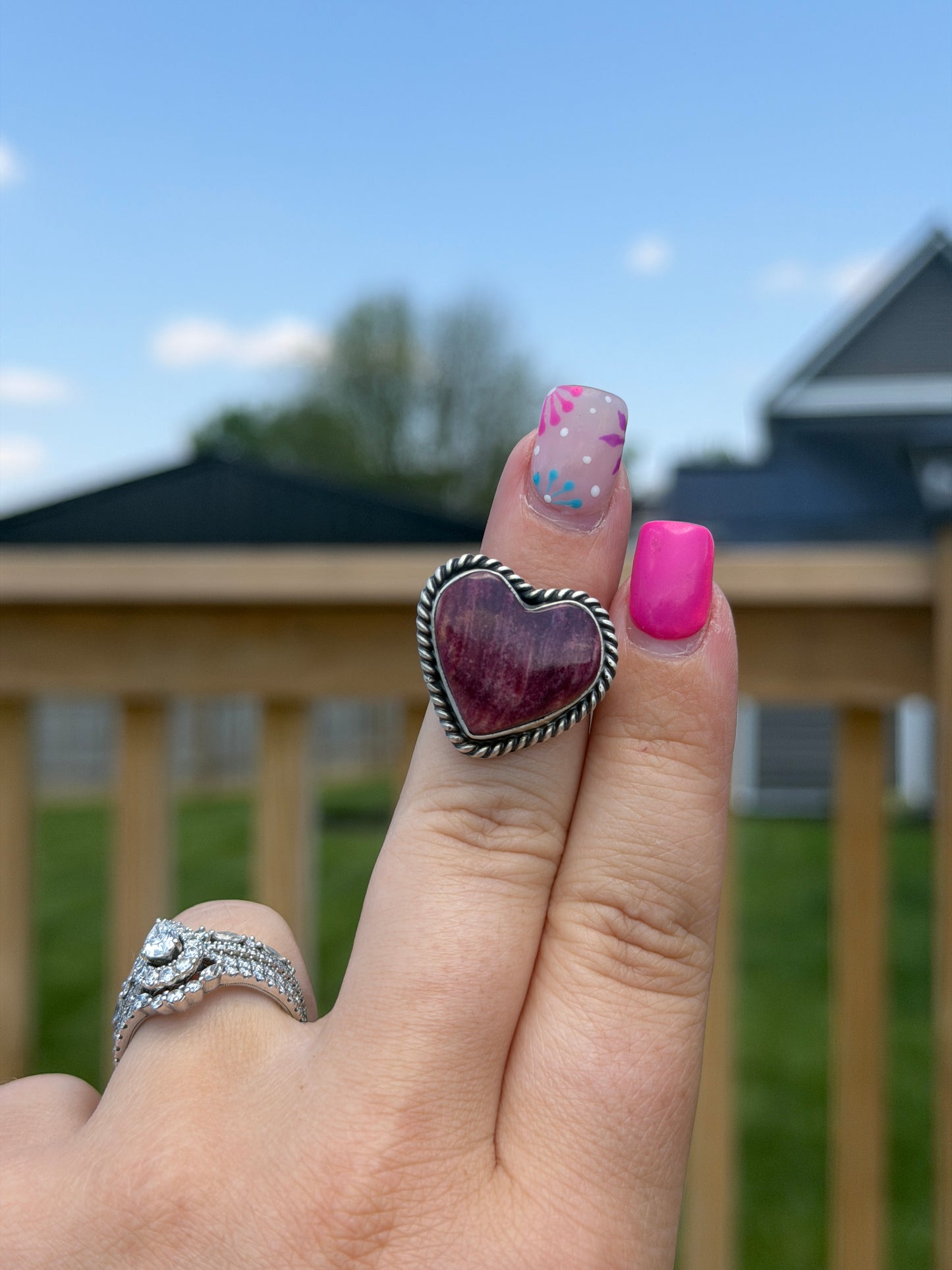 Purple Spiny Heart Adjustable Ring