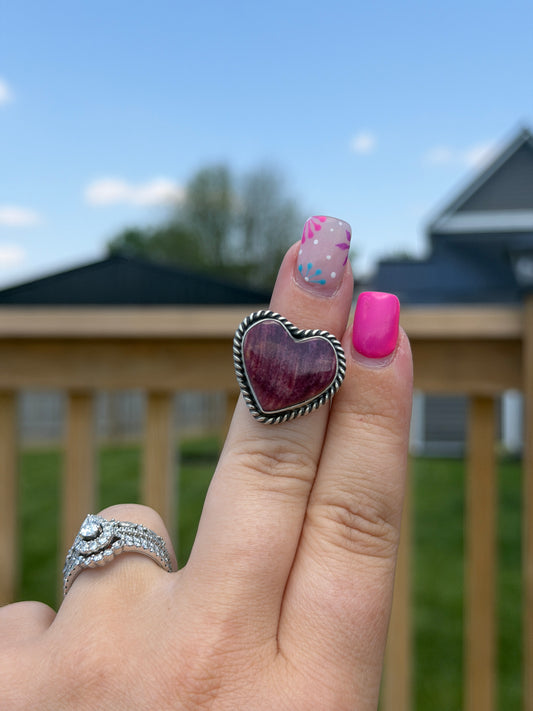 Purple Spiny Heart Adjustable Ring